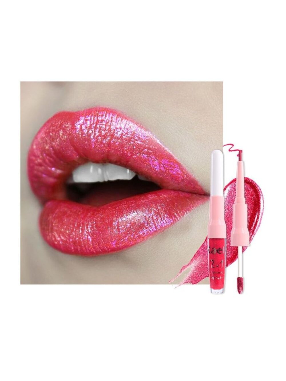Women's 18# Crushed Ruby Red-Metallic 2-in-1 Long Lasting Lipstick And Lip Liner